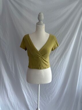 V-Neck Wrap Crop Top in Olive